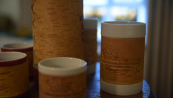 Кружка малая фарфоровая без ручки c берестой и с цитатами Достоевского. Dostoevsky forever.