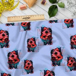 Ткань дюспо красно-оранжевые цветы яркие