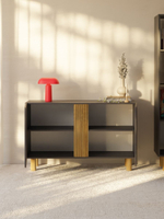 Комод широкий Ола 2 двери, с деревянными вставками, графит