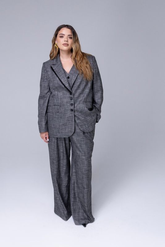 Жакет однобортный в клетку, серый