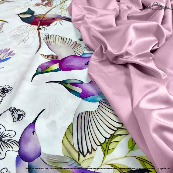 Мако-сатин s60 &quot;Райские птицы&quot; на светлом | ш.250 см | 120 г/м² | хлопок-100%