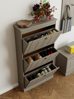 Обувница для прихожей, 66х22х123, Индра, закрытая, тумба для обуви, МДФ, серый, Dipriz