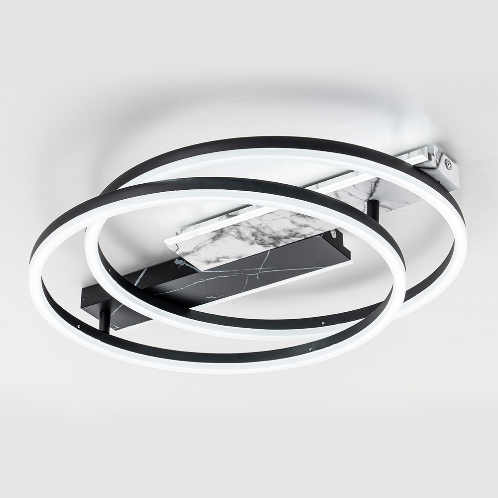 Потолочный светодиодный светильник 90Вт, 3678лм, 3000-6400K, Ra>80, плавная регулировка мощности, изменение цветовой температуры, пульт, металл/акрил, черный/белый мрамор