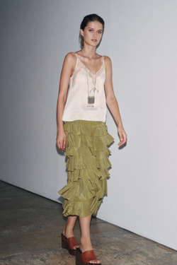 ZARA ЮБКА МИДИ С ВОЛАНАМИ — ZW COLLECTION, МЯГКИЙ ЗЕЛЕНЫЙ