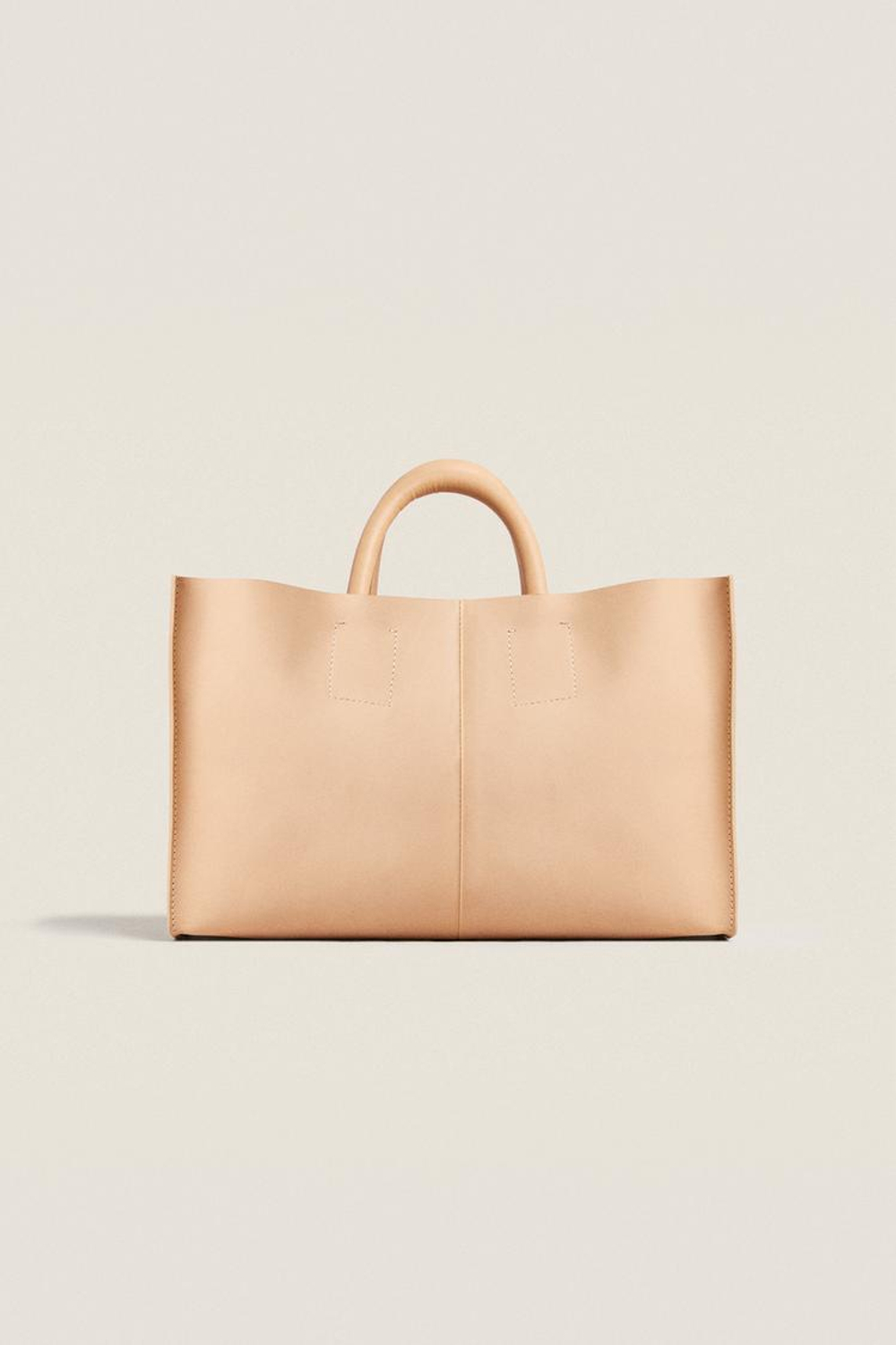 ZARA HOME КОЖАНАЯ МИНИ-СУМКА-ТОУТ, СВЕТЛО-БЕЖЕВЫЙ