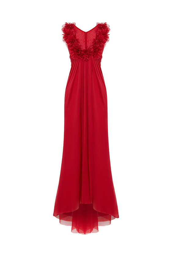 Драпированное платье макси из шелка и шифона с цветами