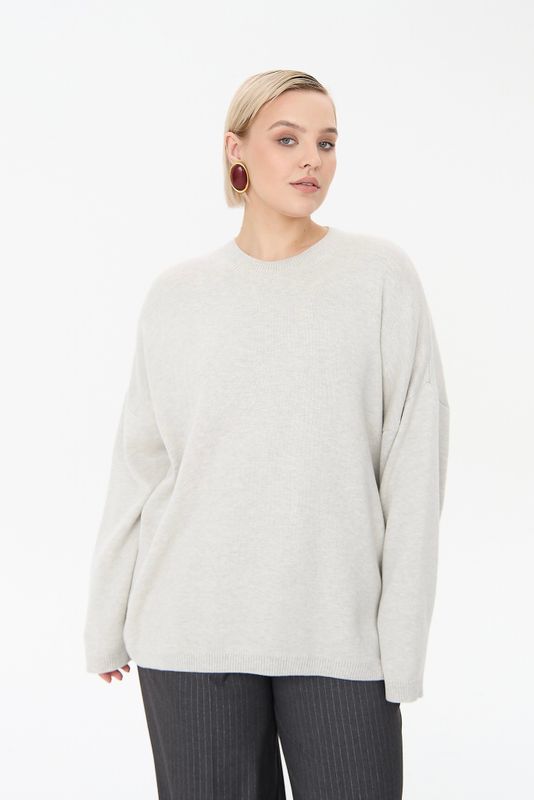 Джемпер вязаный с круглым вырезом, светло-серый