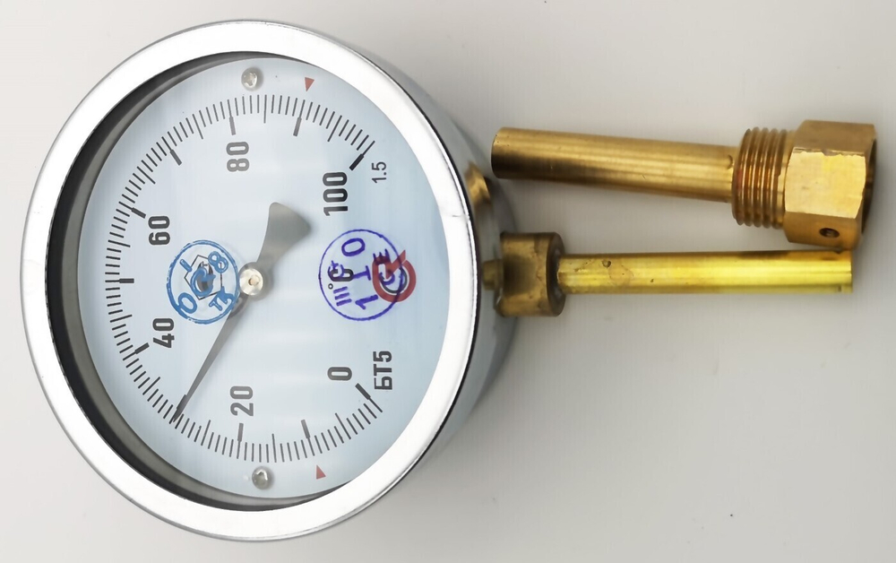 Термометр биметаллический  БТ-52.111 (0+100) 64мм, G1/2, 1.5, радиальный, показывающий