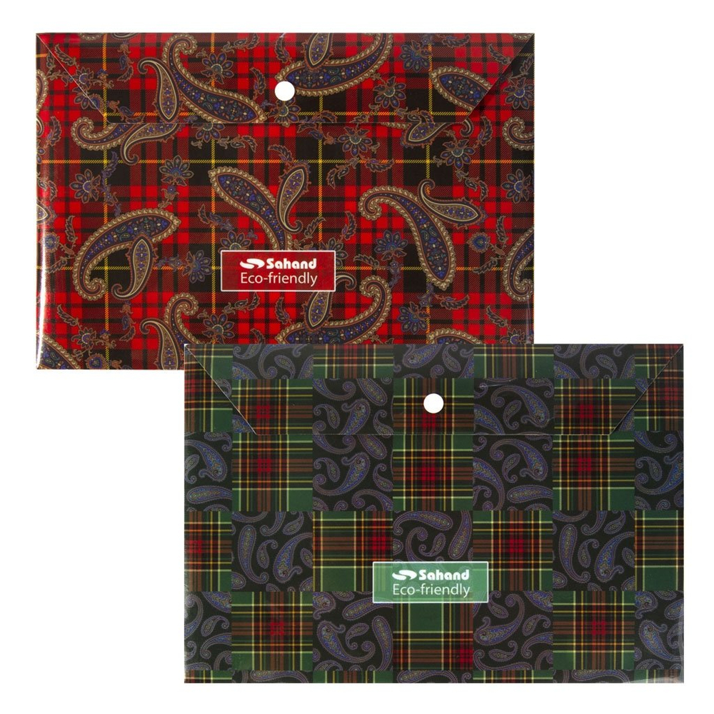 Папка-конверт на кнопке, Sahand, A4 220х320 мм, 180 мкм, пластик, с рисунком, "Classic", ассотри