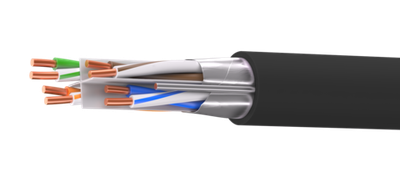 Кабель витая пара кат. 6 экранированный F/UTP, 4 пары, нг(А)-HF, для внешней/внутренней прокладки, чёрный, катушка 305 м