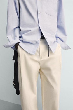 ZARA БРЮКИ BALLOON FIT С ЗАЩИПАМИ, ЭКРЮ