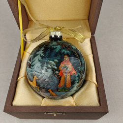 Коллекционный елочный шар с круговой росписью Палех "Морозко" в футляре