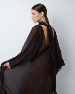 Платье с баской из шелкового шифона шоколад