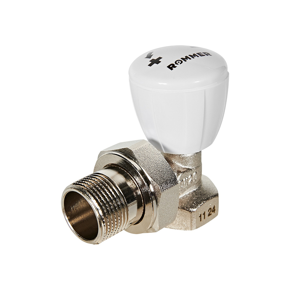 Клапан ручной регулирующий угловой ROMMER - 3/4" (ВР/НР-американка, PN10, Tmax 110°C)