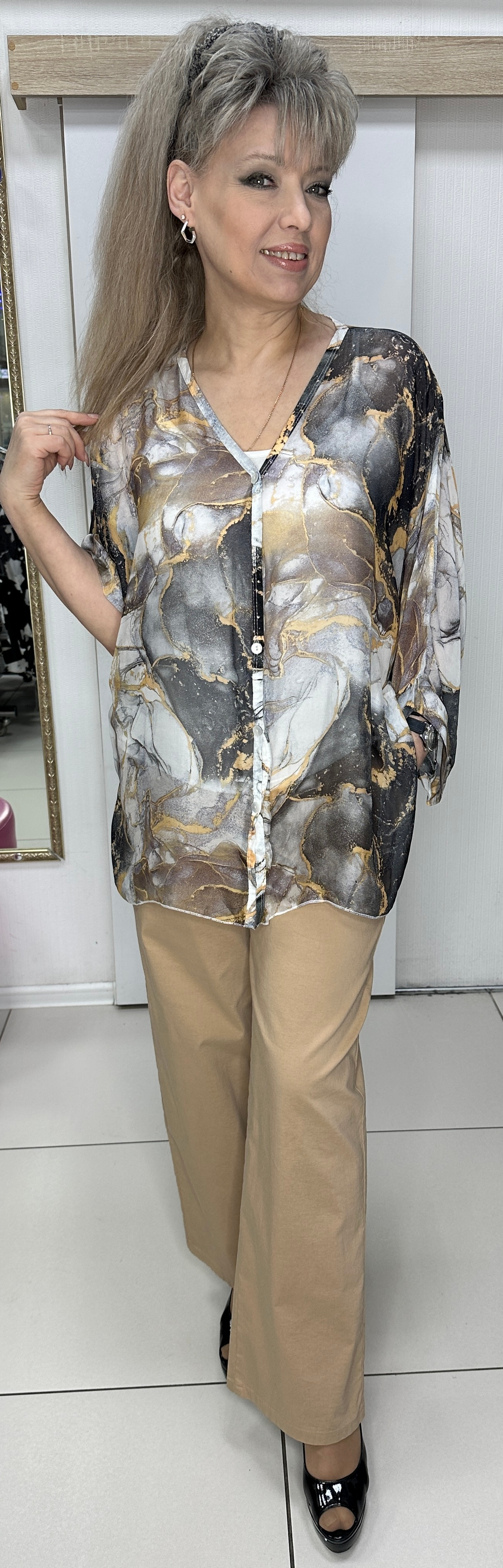 Двойка: итальянский шифоновый блузон с трикотажной маечкой