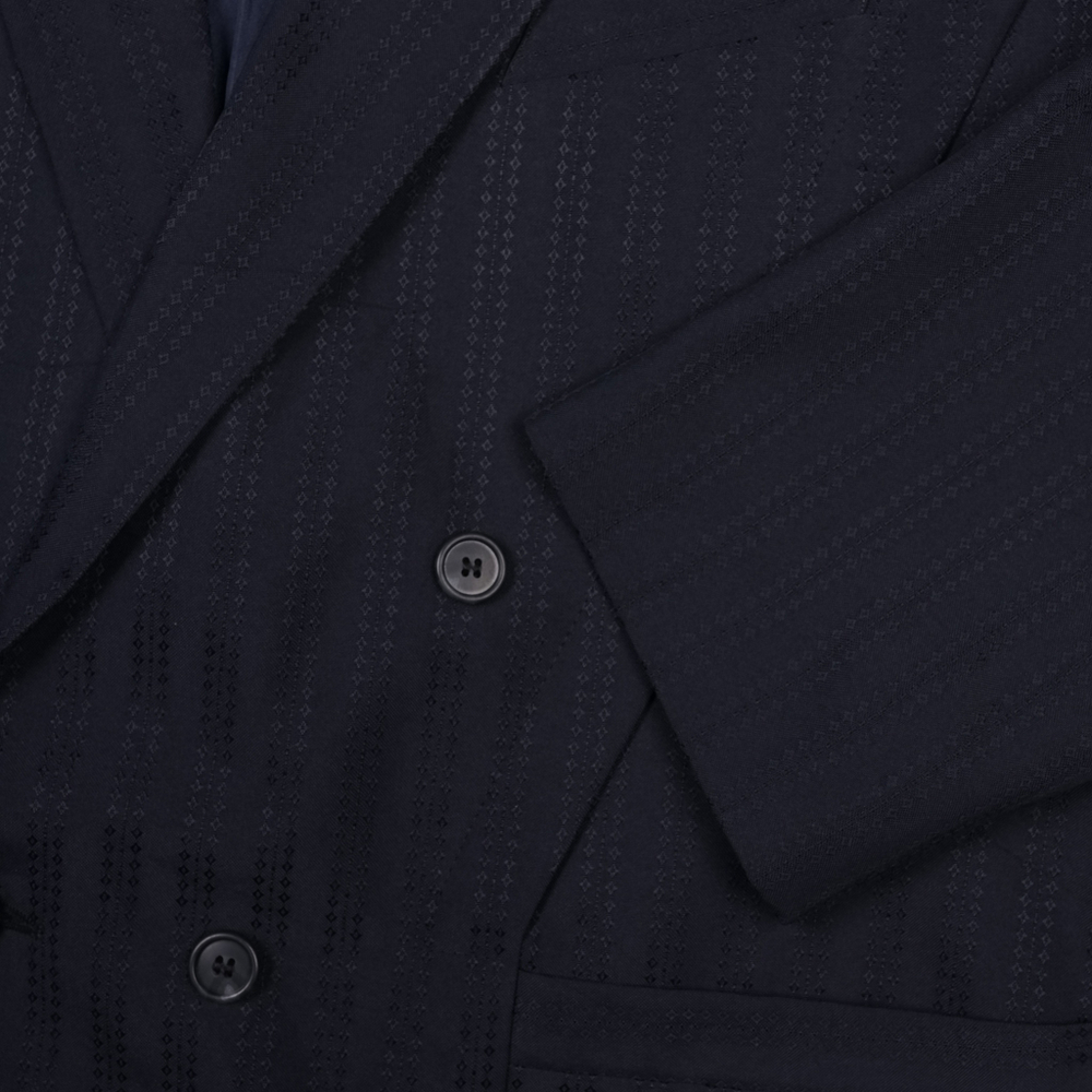 Винтажный двубортный пиджак темно-синего цвета в бледную узорчатую полоску, L свободный