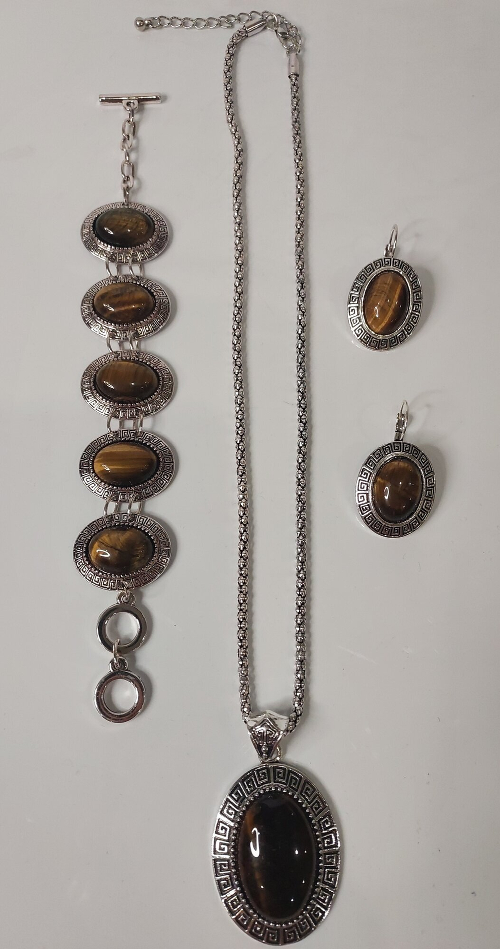 Комплект бижутерии "Тигровый глаз" - Овал (натуральный камень, бижутерный сплав)