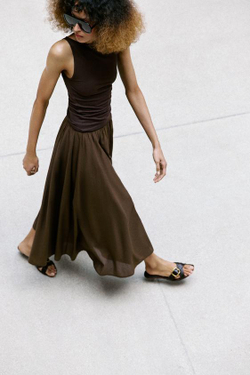 ZARA ЮБКА-НАКИДКА МИДИ, КОРИЧНЕВЫЙ