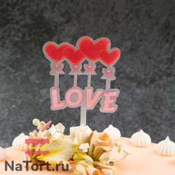 Топпер «Love» прозрачный с красными сердцами
