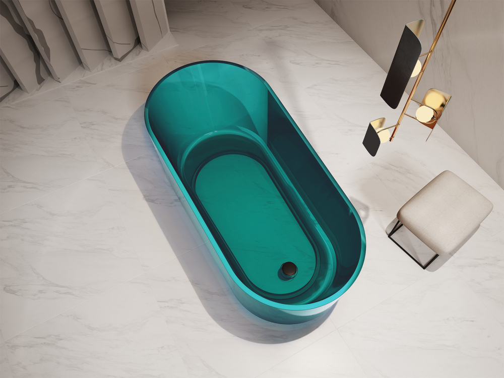 Прозрачная ванна ABBER Kristall AT9706Aquamarin бирюзовая  170x80 см