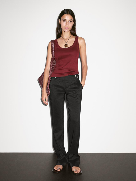 Massimo Dutti Топ из 100% хлопка на бретелях, темно-розовый