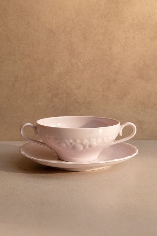 Винтаж Бульонная пара, розовый фарфор / Deladushevnie