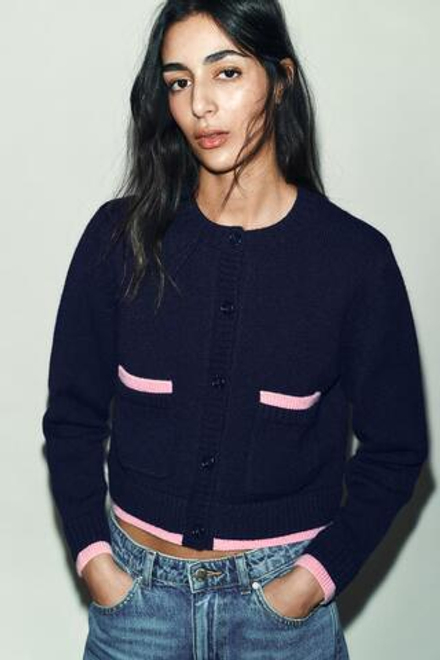 ZARА КОМБИНИРОВАННЫЙ КАРДИГАНЙ, МОРСКОЙ СИНИЙ