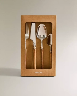 ZARA HOME НАБОР ДЕРЕВЯННЫХ СТОЛОВЫХ ПРИБОРОВ ИЗ 4 ПРЕДМЕТОВ, СВЕТЛО-БЕЖЕВЫЙ