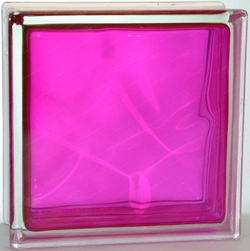 Стеклоблок полуматовый малиновый волна (матовый с одной стороны) Vitrablok 19x19x8 окрашенный изнутри