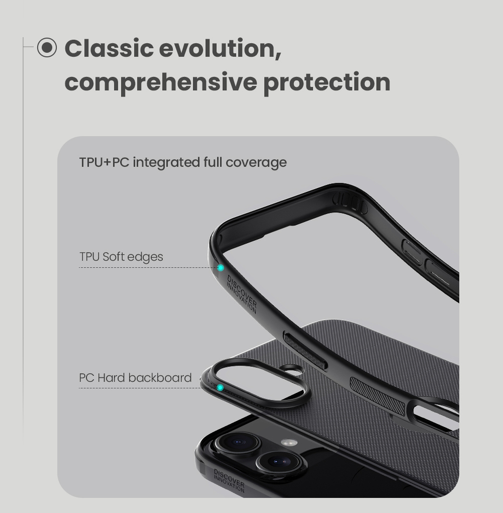 Усиленный двухкомпонентный чехол от Nillkin для iPhone 16 Plus, серия Super Frosted Shield Pro (с вырезом под лого)