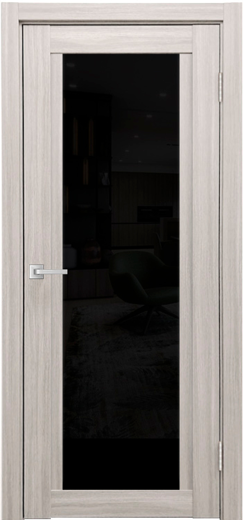 Межкомнатная дверь К-12 / Цвет тон Белая лиственница / Остекление "Лакобель черное" / Двери Верда