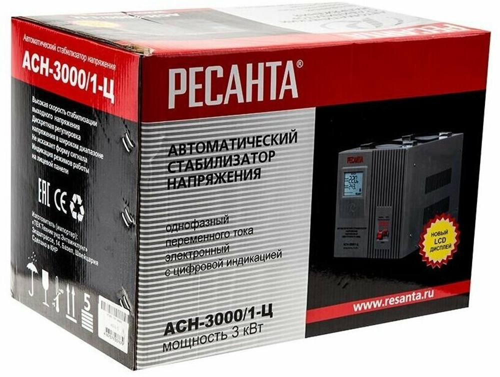 Стабилизатор напряжения Ресанта АСН-3000/1-Ц, Однофазный, 3кВт