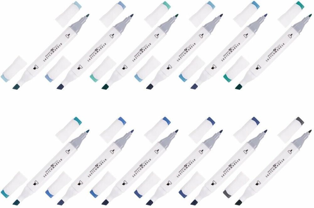 Маркеры для скетчинга двусторонние BRAUBERG ART DEBUT "WHITE", НАБОР 12 шт., морские цвета, 152135