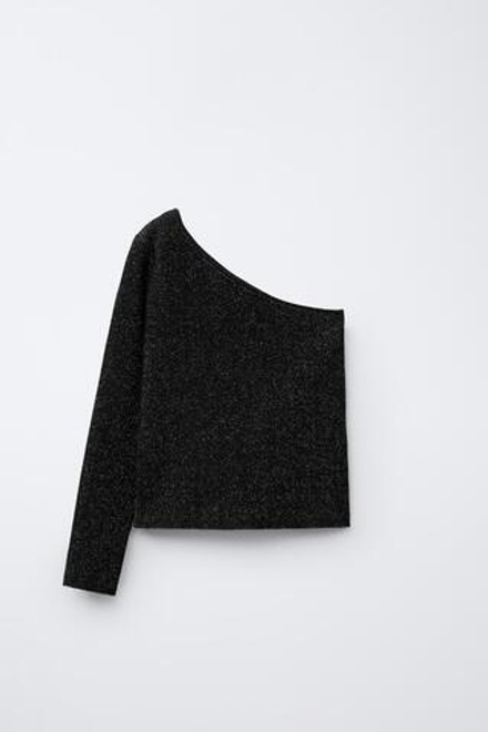 ZARA СВИТЕР АСИММЕТРИЧНОГО КРОЯ С БЛЕСКОМ, ЧЕРНЫЙ