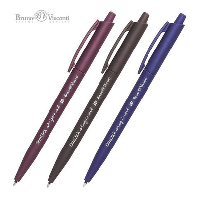 Ручка шариковая автоматическая 0.5 мм, синяя "SlimClick. Original", 3 цвета корп. (Bruno Visconti)