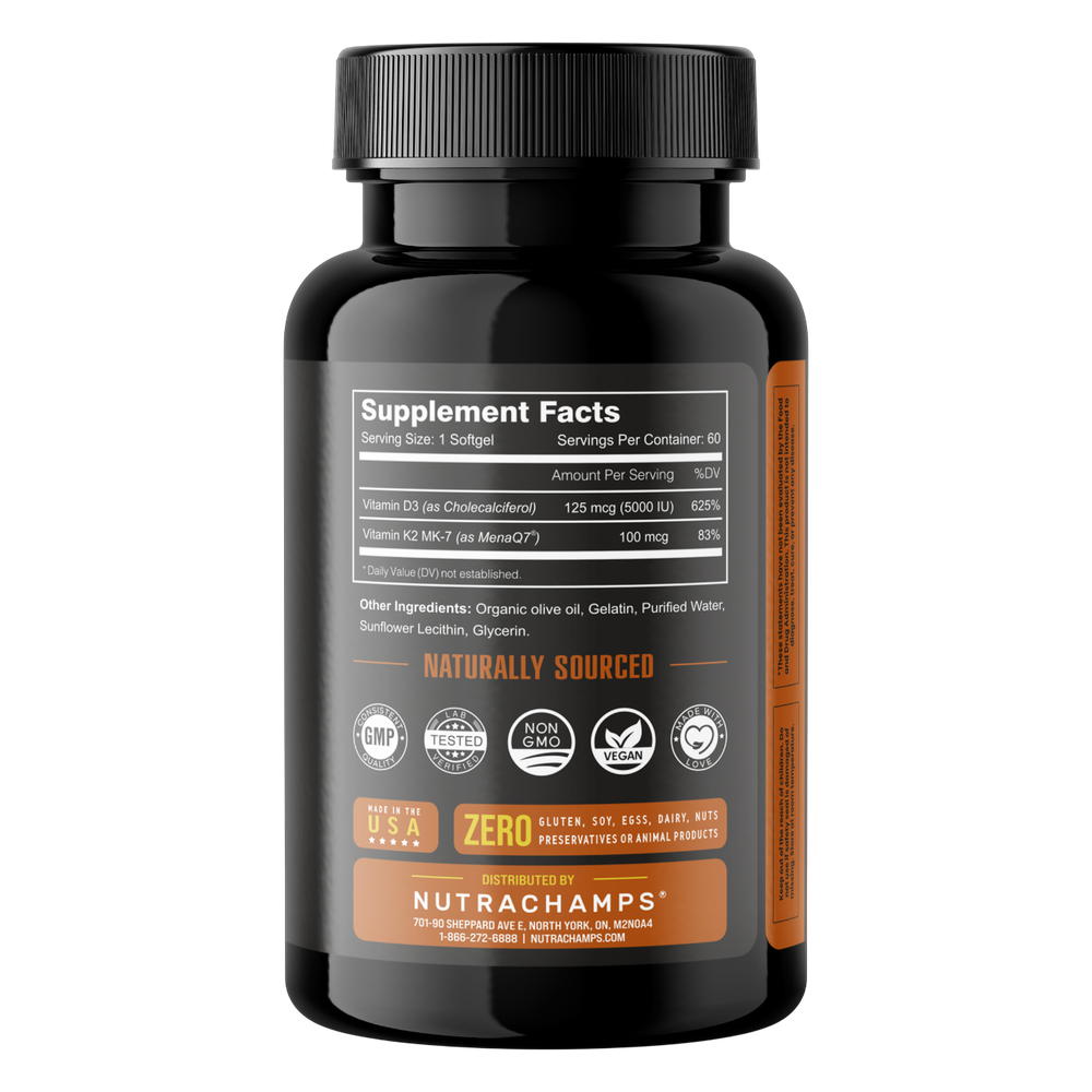 Nutra Champs Vitamin D3 + K2 ( 5000ME + 100 mcg ), Д3+К2 , Д3 + МК-7 !!!Срок 08.2025