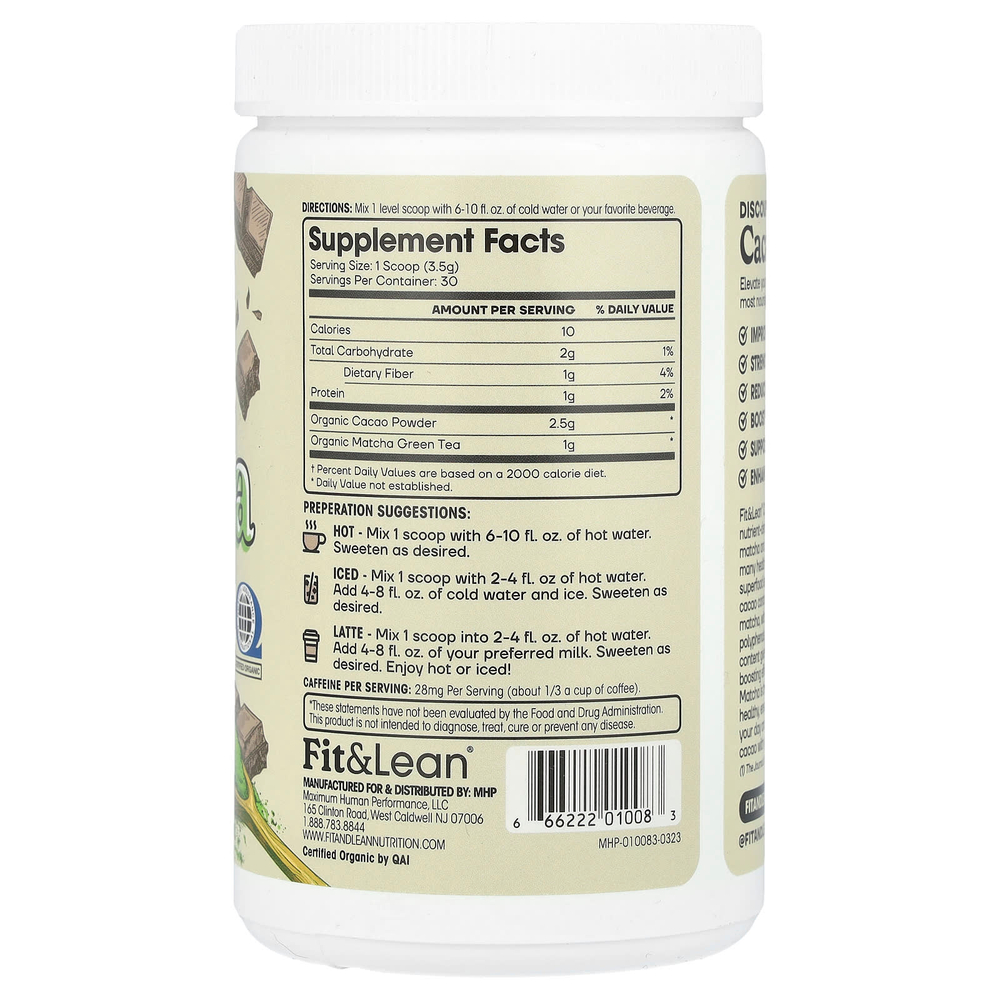 Fit & Lean, какао матча, 105 г (3,7 унции)