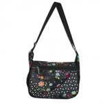 Сумка женская/для девочки Alingar, 250х300х110 мм, "Цветы", рем.через плечо, 1 отделение, влагост. текстиль, внеш. карманы, микс (черн и роз)