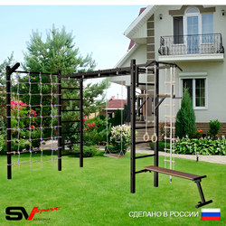 Уличная шведская стенка Sv Sport рукоход с комплектом турник прямой У5345 (Турник/Брусья/Скамья/Деревянные/Кронш бокс/Канат/кольца/лестница/Сетка)
