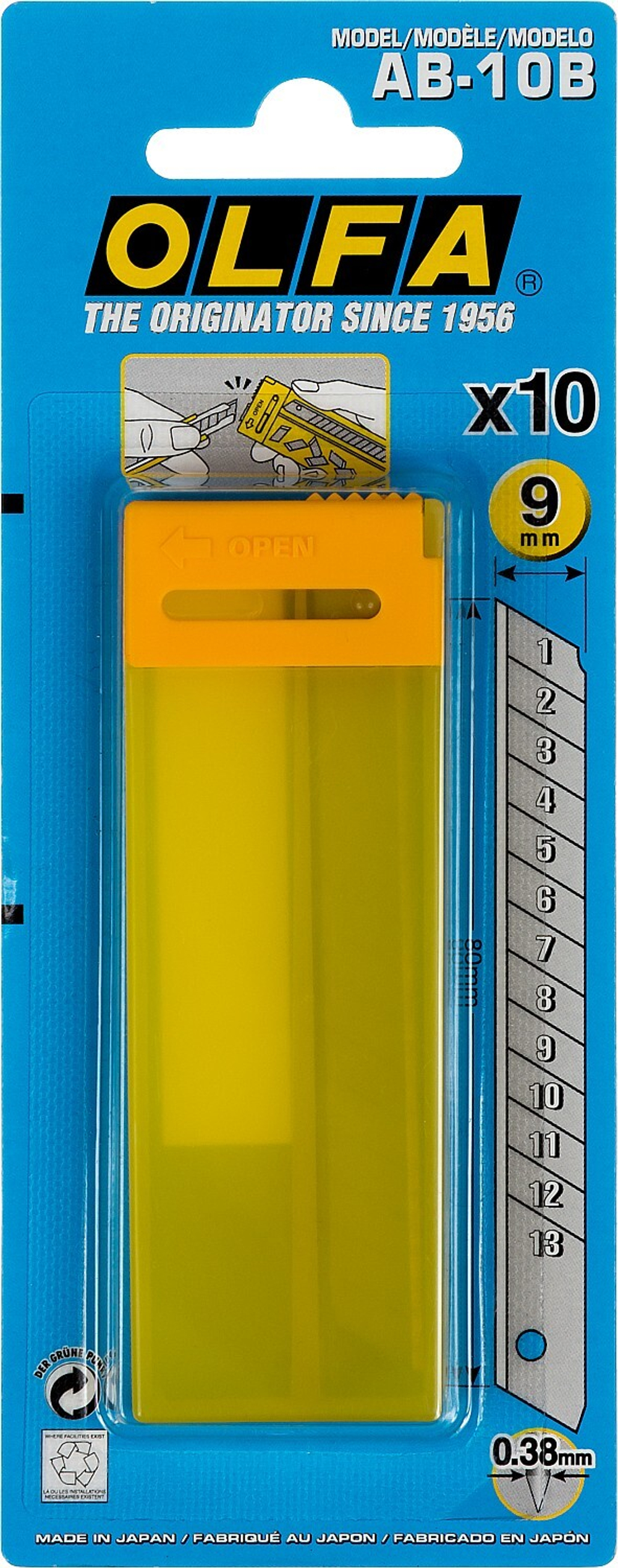OLFA 9 х 80 х 0.38 мм, 10 шт, сегментированные лезвия (OL-AB-10B)