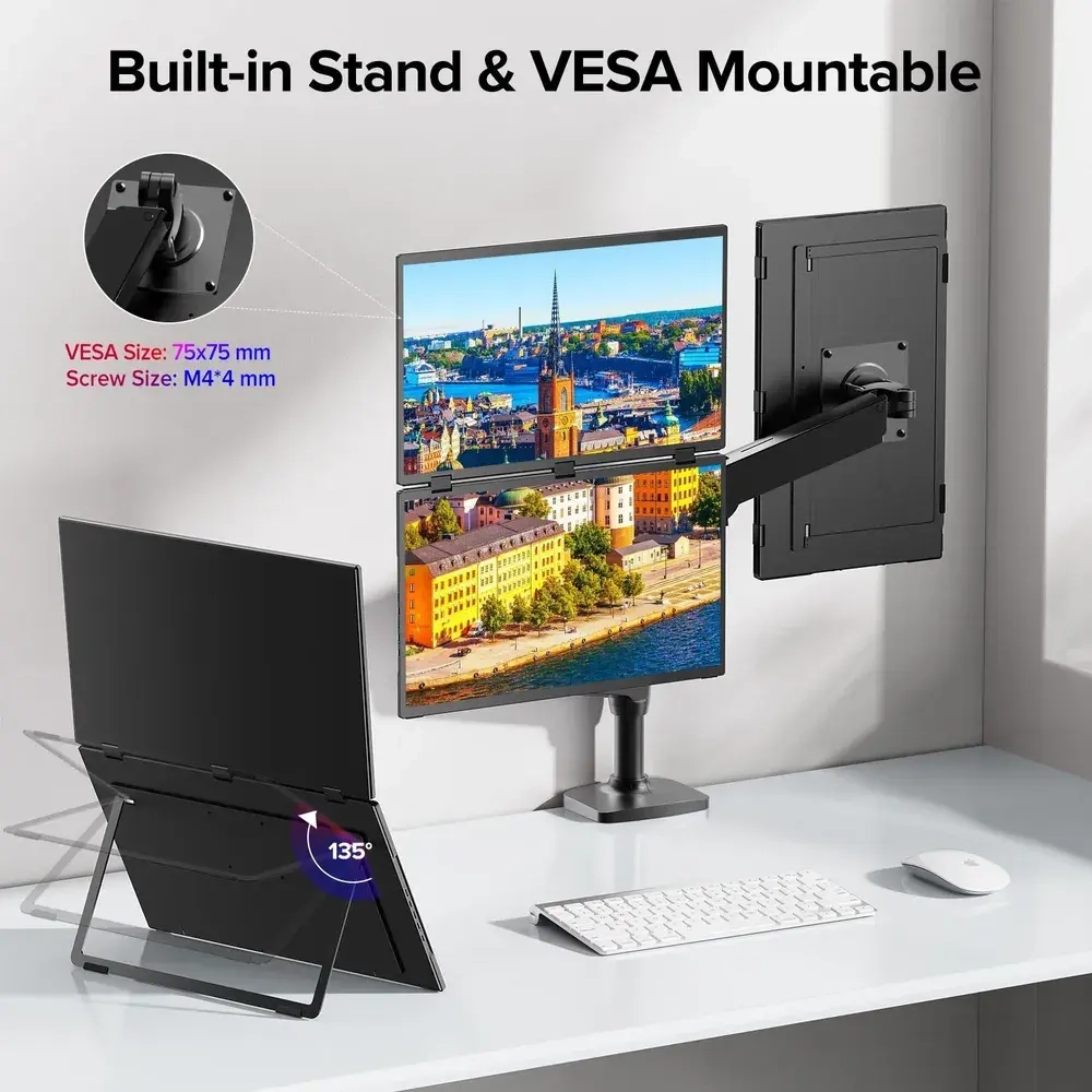 18.5" Портативный двойной монитор с откидной подставкой Delta Plus FHD IPS 1980х1080, 100 Гц