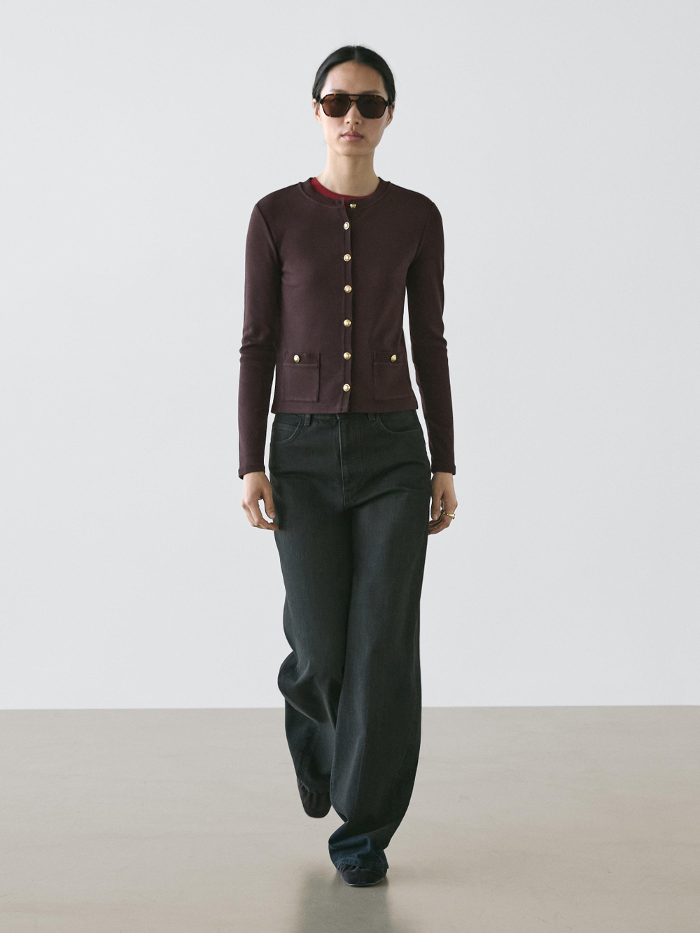 Massimo Dutti Вязаный кардиган с золотыми пуговицами, коричневый