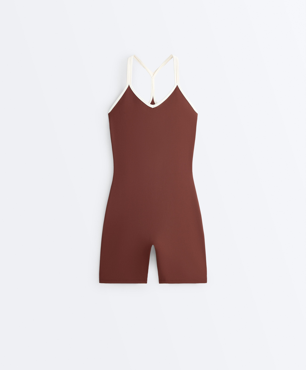 Oysho Короткий комбинезон Comfortlux с контрастными бретелями, кирпичный