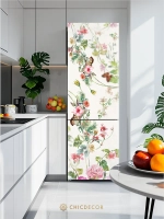 Наклейка интерьерная на холодильник Цветы и бабочки