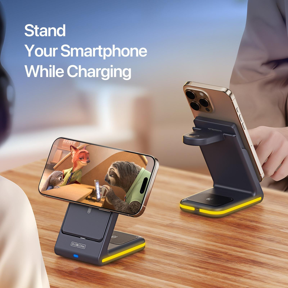 Беспроводная магнитная зарядная станция 3 в 1 с магнитным повербанком, версия W24, 5000mAh Power Bank, Duzzona