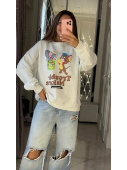 Свитшот женский с мультяшным принтом oversize