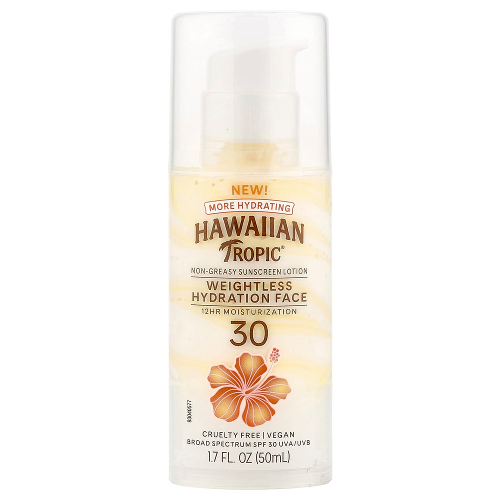 Hawaiian Tropic, Silk Hydration, Weightless Face, невесомый солнцезащитный лосьон для лица без масел, SPF 30, 50 мл