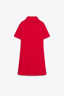 ZARA КОРОТКОЕ ОДНОТОННОЕ ТРИКОТАЖНОЕ ПЛАТЬЕ, КРАСНЫЙ