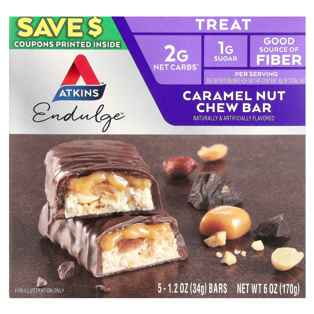 Atkins, Endulge™, батончик с карамелью и орехами, 5 шт. по 34 г (1,2 унции)