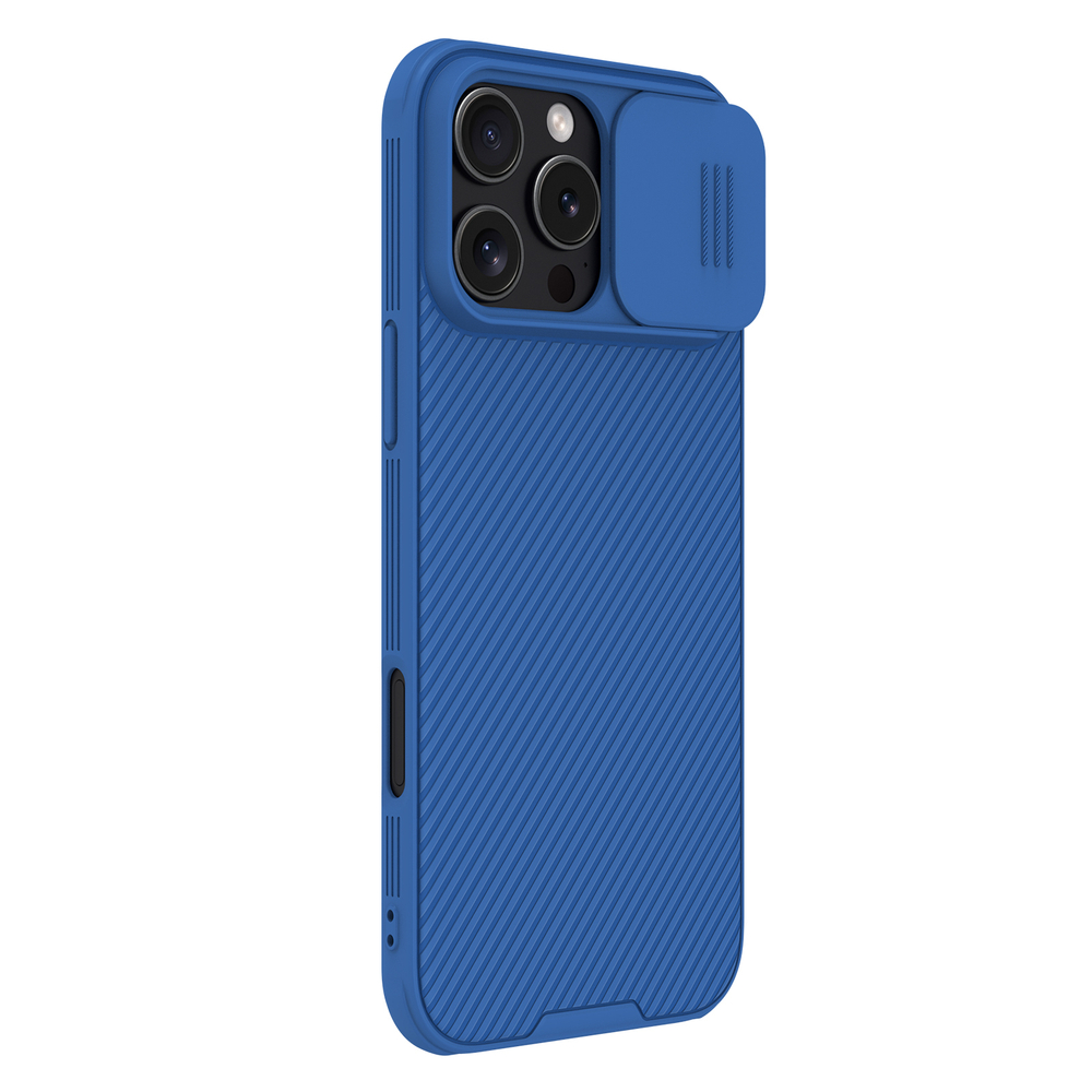 Чехол синего цвета с сдвижной шторкой для камеры от Nillkin для iPhone 16 Pro Max, серия CamShield Pro Case